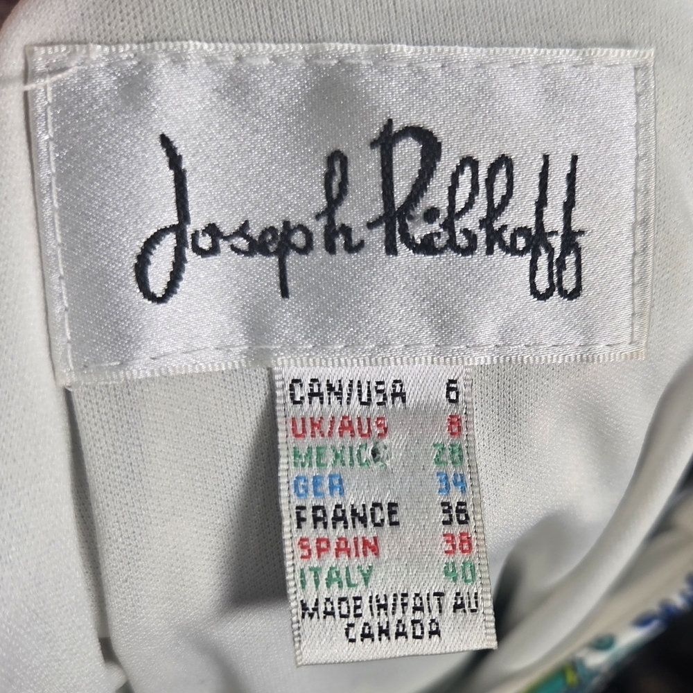 Joseph Ribkoff Blue and Green Paisley Midi Dress With Small Silver Sequins 6 - Picture 6 of 6